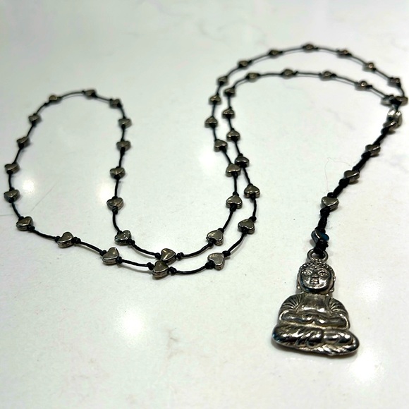 Silver and leather Buddha necklace - Picture 1 of 4